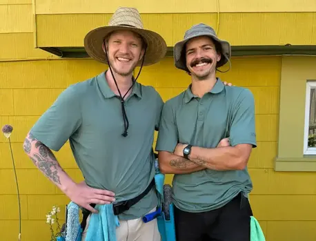 Mitchell Saremba and Axel Cash, the owners of Two Pines Exterior Solutions, a pressure washing company in Victoria, BC.