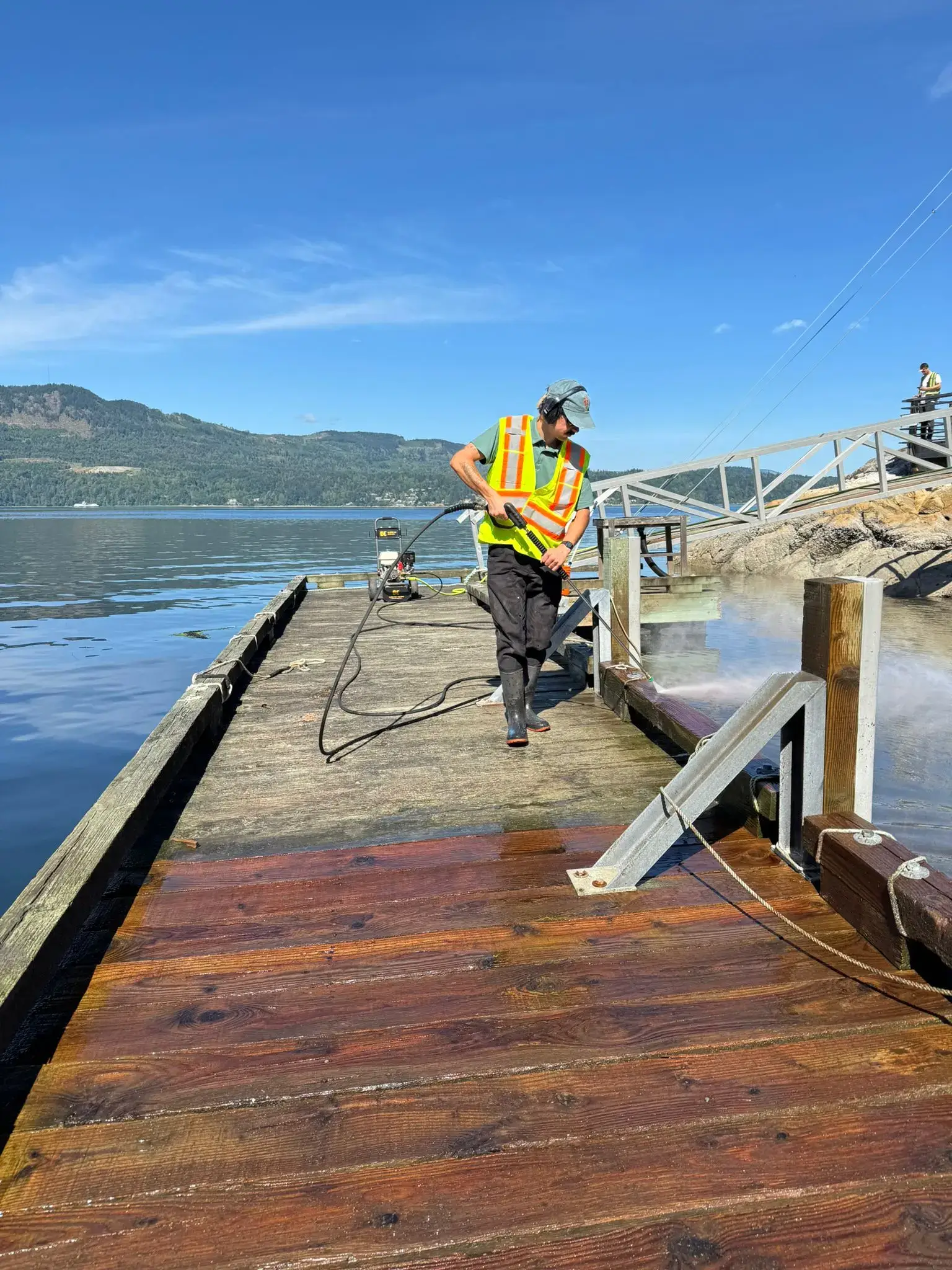 Pressure washing a dock