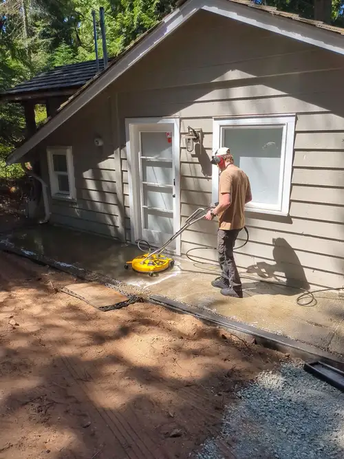 Pressure washing a walkway in Victoria, BC